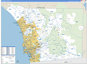 San Diego County Wall Map Basic Style